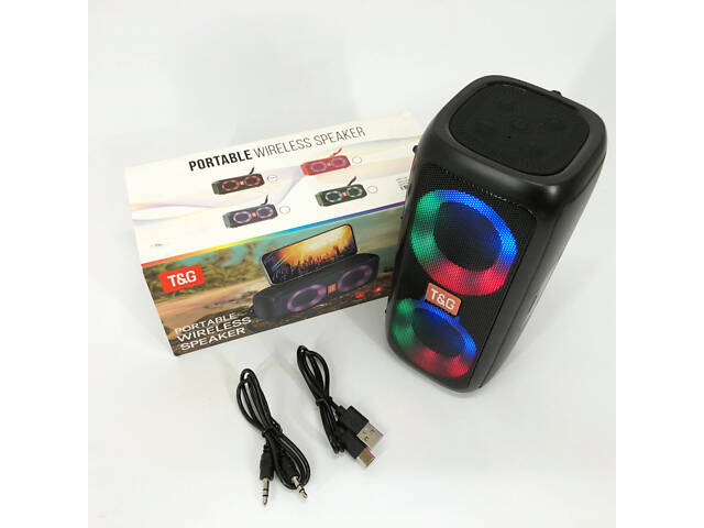 Портативна колонка TG333 2x5W з RGB підсвічуванням, гучна блютуз колонка. Колір: чорний - Фото 17