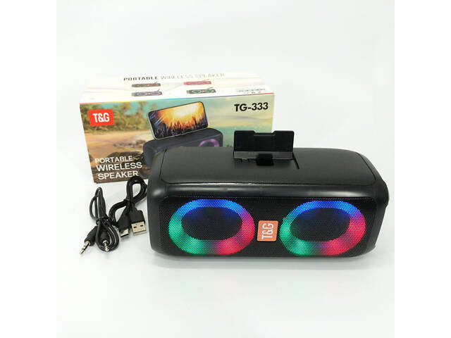 Портативна колонка TG333 2x5W з RGB підсвічуванням, гучна блютуз колонка. Колір: чорний - Фото 18