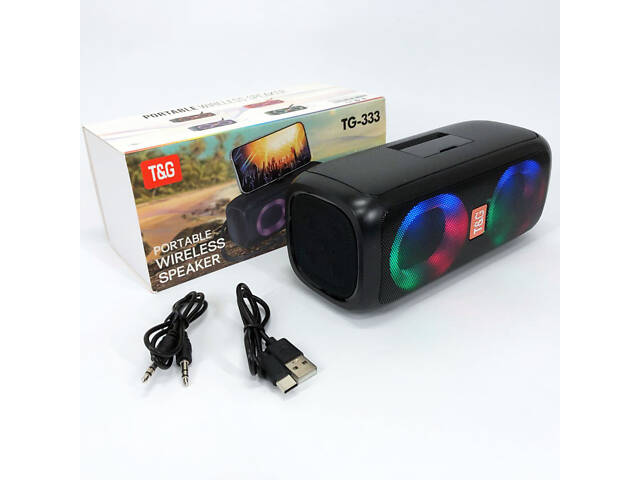 Портативна колонка TG333 2x5W з RGB підсвічуванням, гучна блютуз колонка. Колір: чорний - Фото 19