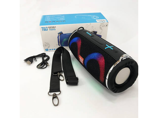 Портативна колонка TG642 з RGB підсвічуванням та ремінцем, акумуляторна колонка для музики. Колір: чорний - Фото 16