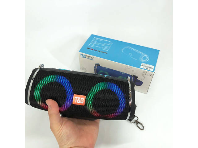 Портативна колонка TG642 з RGB підсвічуванням та ремінцем, акумуляторна колонка для музики. Колір: чорний - Фото 11