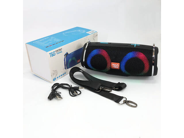 Портативна колонка TG642 з RGB підсвічуванням та ремінцем, акумуляторна колонка для музики. Колір: чорний - Фото 15