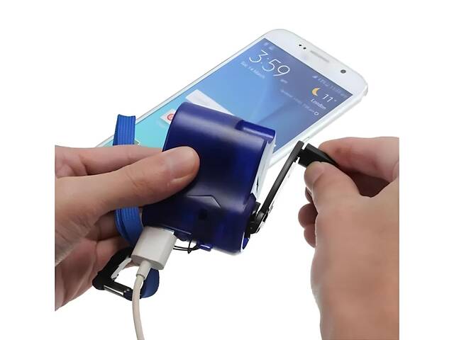 Портативная механическая динамо-зарядка для телефона и фонарика Power Bank синий - Фото 6