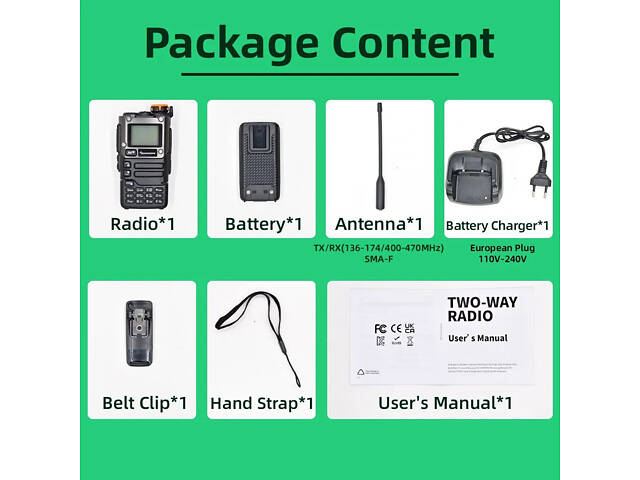 Портативна рація Quansheng UV-K5(8), двохдіапазонна радіостанція 50–600MHz 5W з FM/AM, Type-C - Фото 7