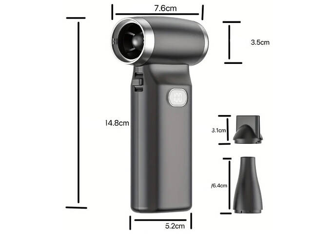 Портативна турбовентиляційна повітродувка 110000 об/хв, міні вентилятор з LED-екраном та зарядкою USB-C - Фото 4