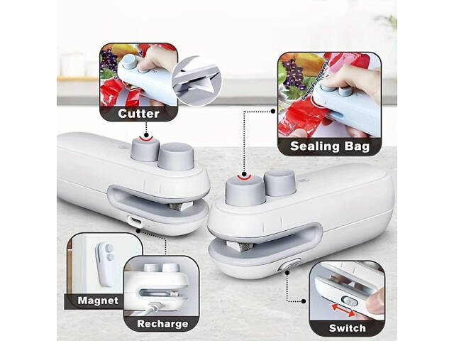 Портативний ручний запаювач пакетів, USB-зарядка, з ножем. - Фото 2