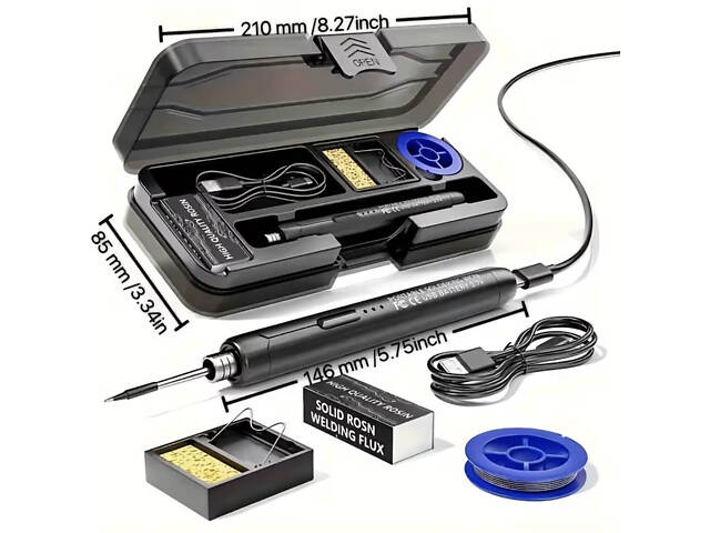 Портативний USB/бездротовий паяльний набір з регульованою температурою. Чорний - Фото 5