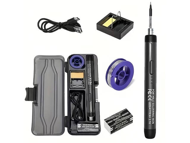 Портативний USB/бездротовий паяльний набір з регульованою температурою. Чорний - Фото 2