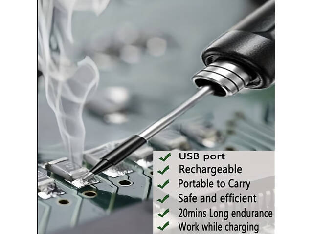 Портативний USB/бездротовий паяльний набір з регульованою температурою. Чорний - Фото 6