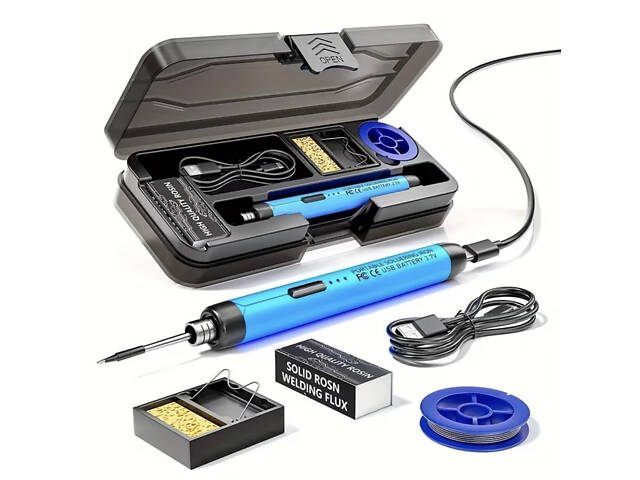 Портативний USB/бездротовий паяльний набір з регульованою температурою. Синій - Фото 1