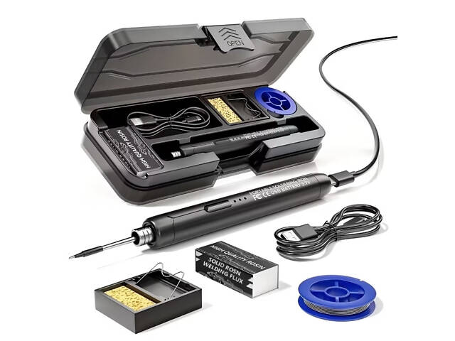 Портативний USB/бездротовий паяльний набір з регульованою температурою. Чорний - Фото 1