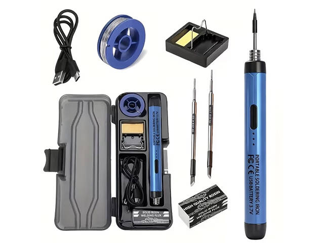 Портативний USB/бездротовий паяльний набір з регульованою температурою. Синій - Фото 2