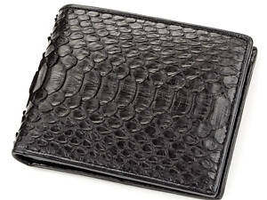 Портмоне узкое из натуральной кожи питона Ekzotic Leather Черное (snw 68)