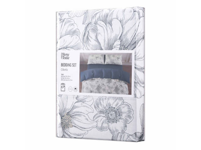 Постільна білизна Ardesto Gloria сатин півонії, синій односпальний євро 160х220 (ART1622PD) - Фото 1