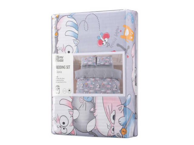 Постільна білизна Ardesto Gloria сатин веселі котики, смужка односпальна євро 160х220 (ART1622FC) - Фото 1