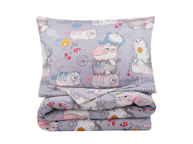 Постільна білизна Ardesto Gloria сатин веселі котики, смужка односпальна євро 160х220 (ART1622FC) - Фото 2