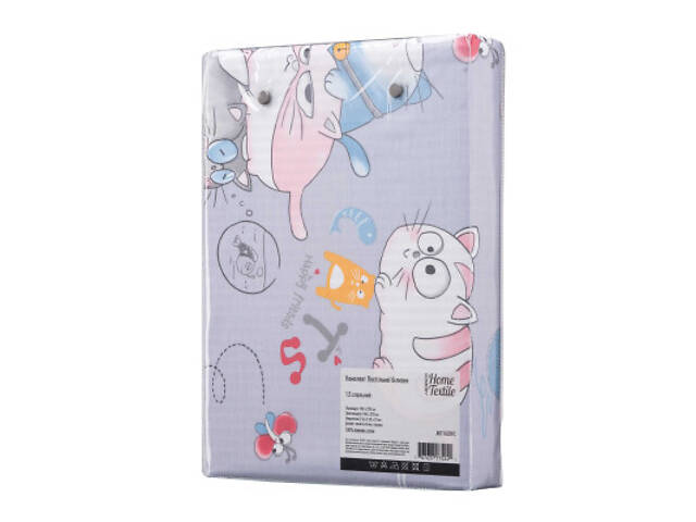 Постільна білизна Ardesto Gloria сатин веселі котики, смужка односпальна євро 160х220 (ART1622FC) - Фото 4