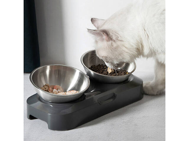 Посуд для котів Lapka Кормушка подвійна з металевими мисками. (LPK-27) - Фото 2