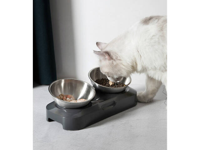 Посуд для котів Lapka Кормушка подвійна з металевими мисками. (LPK-27) - Фото 4