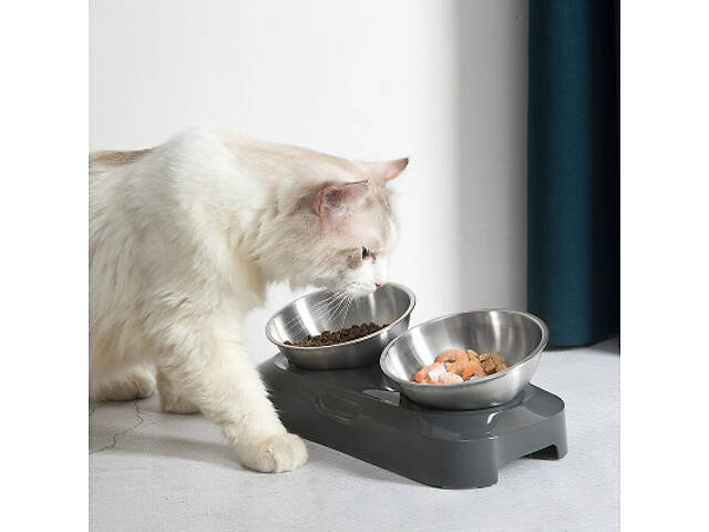 Посуд для котів Lapka Кормушка подвійна з металевими мисками. (LPK-27) - Фото 7