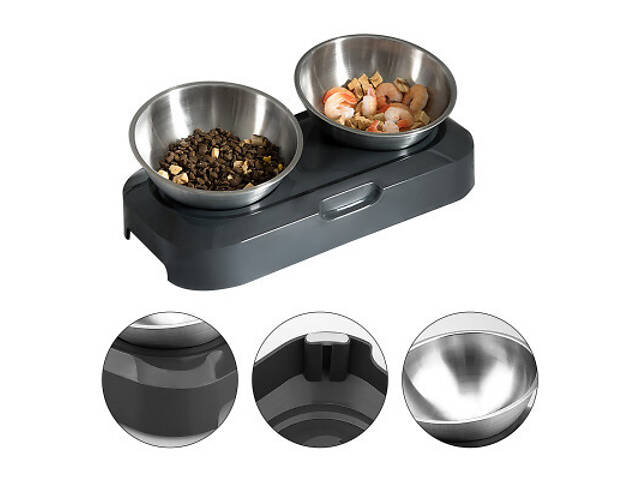 Посуд для котів Lapka Кормушка подвійна з металевими мисками. (LPK-27) - Фото 9