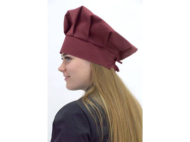 Кухарський ковпак батист бордовий Ніна - Форма кухаря - Фото 2