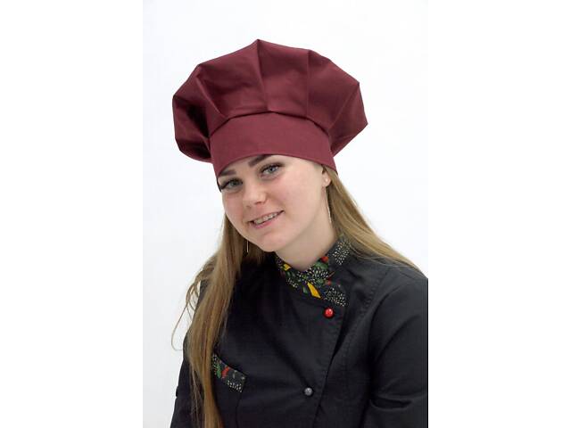 Кухарський ковпак батист бордовий Ніна - Форма кухаря - Фото 4