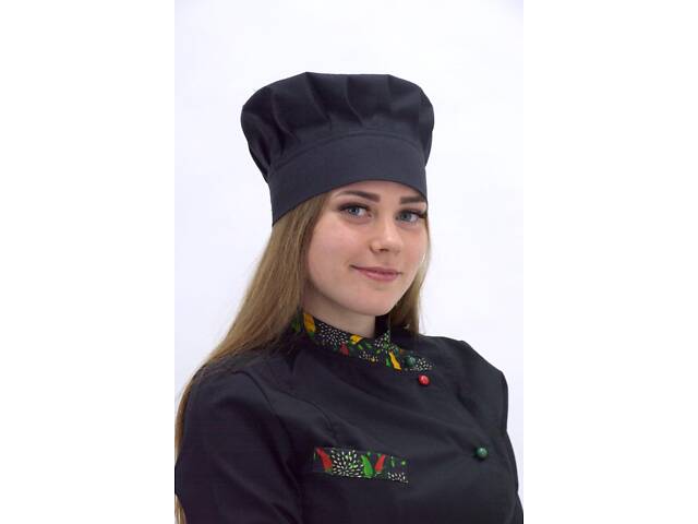 Кухарський ковпак котон чорний Танагра ліпучка - Форма кухаря - Фото 2