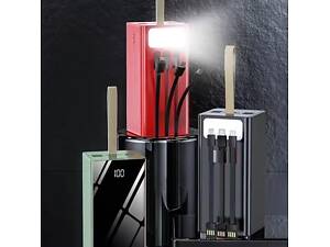 Повербанк 30000 mAh, со встроенными кабелями и LED-фонариком