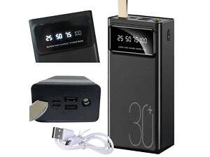 Повербанк Power Bank 30000 mAh, с LED-индикатором и фонариком