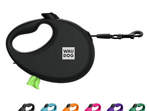 Повідець-рулетка для собак WAUDOG R-leash з контейнером для пакетів, світловідбивна стрічка, S, до 12 кг, 3 м, чорний