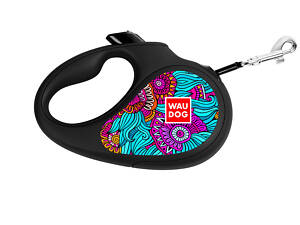 Повідець-рулетка для собак WAUDOG R-leash, малюнок 'Літо', S, до 15 кг, 5 м, світловідбиваюча стрічка чорний