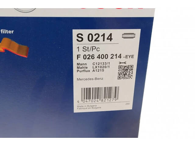 Повітряний фільтр BOSCH F 026 400 214 Mercedes C-Class 6460940204, A6460940204 - Фото 7