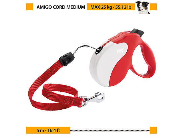 Повідок - рулетка для собак зі шнуром Ferplast Amigo Cord (Ферпласт Амиго Корд) 15 x 3.6 x h 14 cм - M, Чорний. - Фото 2