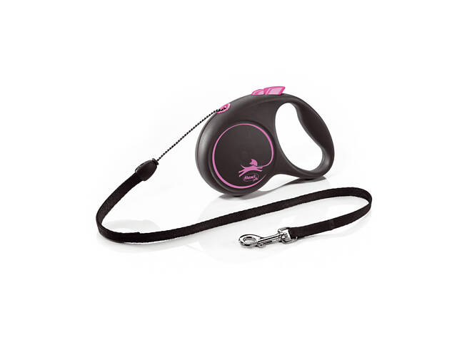 Поводок рулетка для собак мелких и средних пород Flexi Black Design S 5 м до 12 кг розовый - Фото 1