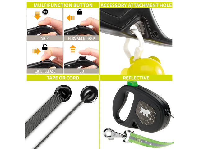 Поводок - рулетка для собак с лентой Ferplast Flippy One Reflex Tape (Ферпласт Флиппи Ван Рефлекс) - Фото 2