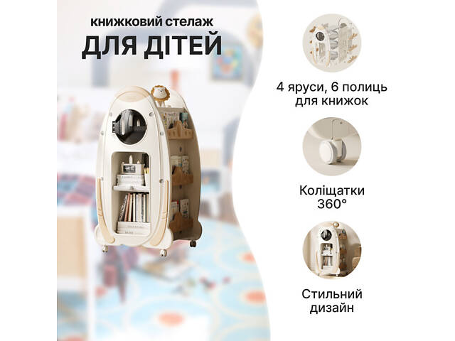 Поворотная книжная полка Lumpur Mini Space четырехсторонняя. Вместительный органайзер для игрушек и вещей - Фото 2