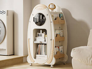 Поворотная книжная полка Lumpur Mini Space четырехсторонняя. Вместительный органайзер для игрушек и вещей