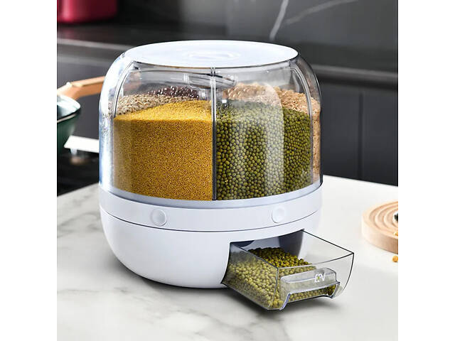 Поворотний кухонний диспенсер на 6 кг, 6 відділень для зберігання круп, сипучих продуктів та бобових - Фото 1