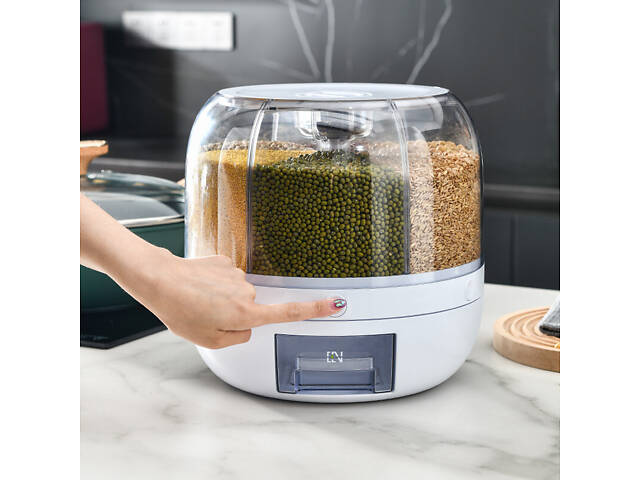 Поворотний кухонний диспенсер на 6 кг, 6 відділень для зберігання круп, сипучих продуктів та бобових - Фото 2