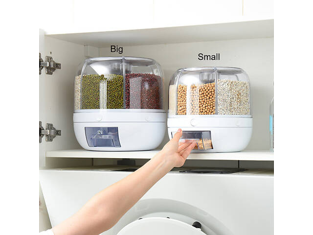 Поворотний кухонний диспенсер на 6 кг, 6 відділень для зберігання круп, сипучих продуктів та бобових - Фото 5