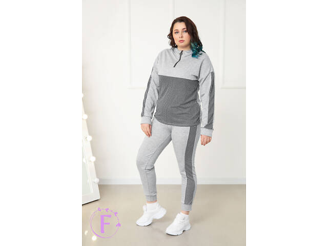 Повсякденний жіночий костюм з трикотажу 'Flex' оптом | Норма і батал | Розпродаж моделі Сірий, 50-52 - Фото 1