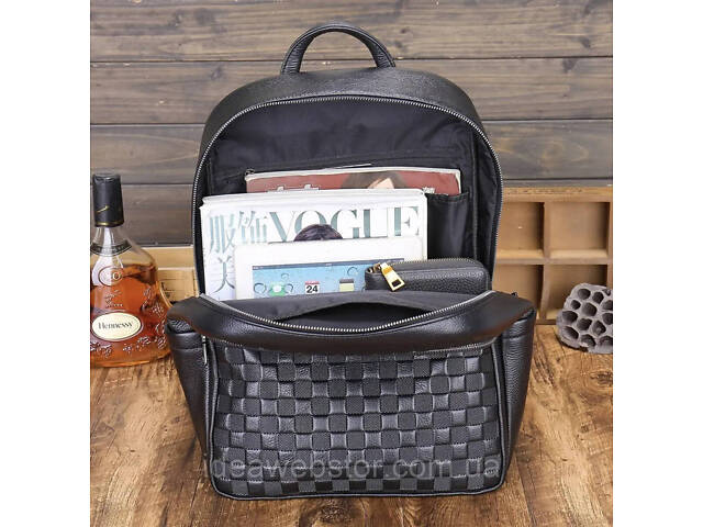 Повсякденний чоловічий рюкзак з натуральної шкіри брендовий чорний сучасний портфель відмінна якість Tiding - Фото 7