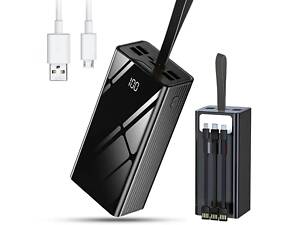 Power Bank 40000 mAh, 4 выхода, 3 встроенных кабеля, фонарик, дисплей