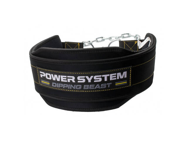 Пояс для обтяжень з ланцюгом Power System PS-3860 Dipping Beast неопреновий Black/Yellow - Фото 2