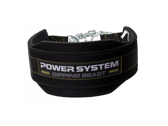 Пояс для обтяжень з ланцюгом Power System PS-3860 Dipping Beast неопреновий Black/Yellow - Фото 3