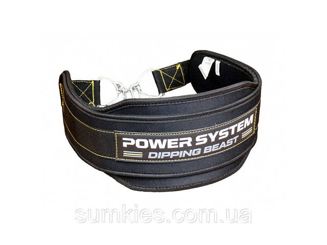 Пояс для обтяжень з ланцюгом Power System PS-3860 Dipping Beast неопреновий Black/Yellow - Фото 1