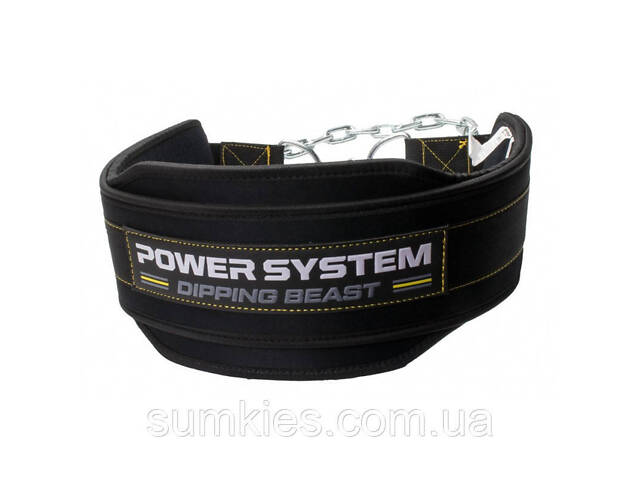 Пояс для обтяжень з ланцюгом Power System PS-3860 Dipping Beast неопреновий Black/Yellow - Фото 2