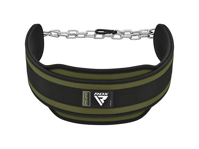 Пояс для обтяжень з ланцюгом RDX T7 Pro Dipping Belt 2 Layer неопреновий Army Green - Фото 1