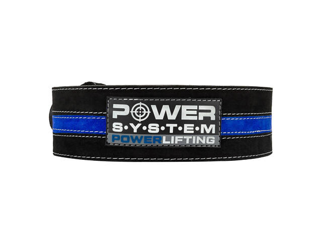 Пояс для пауерліфтингу Power System PS-3800 PowerLifting шкіряний Black/Blue Line M - Фото 2